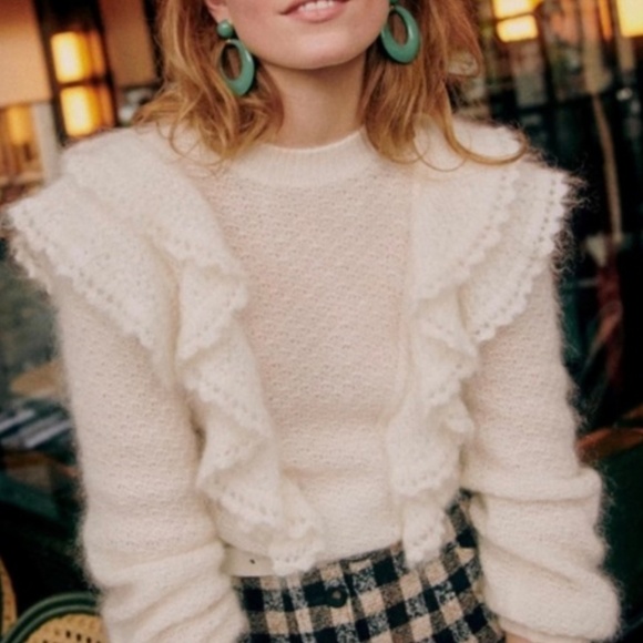 Sezane new with tags ruffled wool/mohair sweater XS - Picture 9 of 10